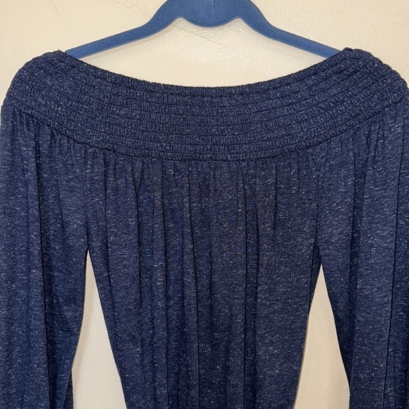 NWT Smoky Blue poly/linen blend LOFT smocked dress long sleeve XS - Picture 7 of 11